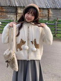 Aesthetic Streetwear Cartoon Knitted Hooded Cardigan Fashion Casual Women Zipper Coats Japanese Sweet All Match Loose