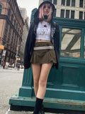 y2k Star Pleated Skirts Vintage High Waisted Zipper Cute Grunge Mini Skirts Women Prepply Academic Jeans Skirts