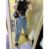 Zingj Goods Fat Mm2-300 Catties Loose Nine Points Beggar Jeans Female Autumn Large Size Show Thin Old Dad Pants Tide-Outfit