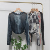 Design With A Thin-Dyed Sexy Mesh Long-Sleeved Sunscreen T-Shirt With A Short Top