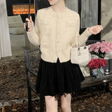 Zingj Imitation Mink Sweater Female Autumn Winter New Soft Waxy Bright Silk Small Fragrant Wind Temperament Cardigan Sweater Jacket Female-Outfit