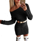 Zingj New In Long Fluorescent Color Twist Waist Open Shoulder Sweater Dress Hot Style Sweater-Outfit