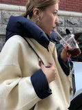 Removable Puffer Hoddie Patchwork Zipper Jacket- Outfit