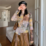 Tie Dye Mesh Tops Irregular Hem Long Sleeve T Shirt Women See Through Tshirt Designer Y2k Vintage Tees 2022 Spring