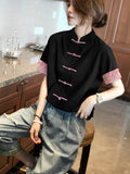 Chinese T-Shirt Short-Sleeved Women's Chinese Style Plate Button Literary And Artistic Chic Foreign Style Blouse Summer 2023 New Vintage