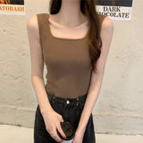 Sexy Square Neck Tank Tops Women Summer 2021 Clothing White Basic Shirt Ribber Knit Casual Slim Tops
