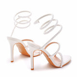Mouth Strap High Heel Sandals White Pearl Sandals Women's Wedding Dress Wedding Dress Bridal Shoes Princess