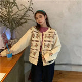 Floral Jacquard Knitted Cardigan- Outfit