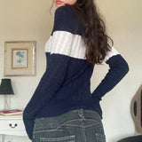 V Neck Striped Cable Knit Downtown 90s TopOutfit