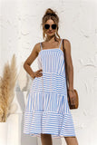 2021 Summer New Fashion Sexy Spaghetti Straps Adjustable Backless Women's Dress Casual Loose Solid Stripe Ladies