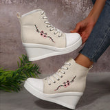New Large-Size High-Bang Canvas Shoes Women's Pine Cake Thick Bottom Heel Single Shoes Women Increase The Height Of Thin Fashion Single Shoes