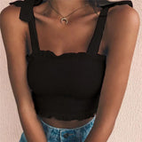 Autumn Tube 2020 New Crop top Women Bow Tie Strap Ruched tank Top Lettuce Edge Elastic Camis 17