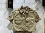 2022 Summer New Arrival Collection Short Sleeve Army Green Jacket High Waist Shorts Two Piece Set Women