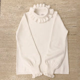 Kawaii Ruffle High Collar Sweater Women Japanese Vintage Soft Girl Lantern Sleeve Cute Lolita Knitted Jumper