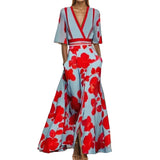 Women's Fashion Elegant Temperament V-Neck Print With Large Skirt Dress Dress