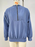 Zingj New Standing Collar Zipper Pocket Solid Color Long Sleeve Casual Hoodie Woman-Outfit