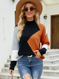 Autumn Winter New Loose Pullover Sweater Women Round Neck Patchwork Contrast Knit Fashionable Street Clothes Pullover