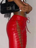 Cut-out Lace Up Pu Leather Pants-Outfit