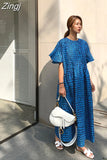 Fashion Summer New A-line Women Ruffes Striped Dress Ladies Womens Print Long Dresses Casual Loose Pullover Woman