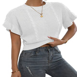 Zingj New Twisted Rope Flounce Short Sleeve Round Collar Knit Sweater Women Top-Outfit