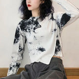Autumn Round Neck Streetwear Tie Dye Irregular T-shirt Female Long Sleeve Harajuku Y2K Pullovers Top Women Popularity