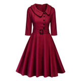 Autumn Winter Women Retro Dress 50s 60s Vintage Casual Red Black Plaid Printed Robe Hepburn Rockabilly Vestidos Femme
