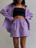Casual Shorts Tracksuit Long Sleeve Womens Shirts And Hot Waist Shorts Two Pieces Cotton Linen Suits Ladies