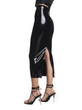Bodycon PU Leather Zipper Split Midi Skirt- Outfit