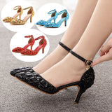 Cm Large-Size Sandals Fine Heel Head Water Drill High Heel Sandals Gold Water Drill High Heels Wedding