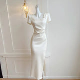 Small White Dress Engagement Dress 2025 New Simple Trend Of The Set Of Cream Design White Square Collar Daily