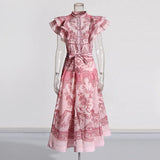 Fashion Printed Dress Women's Spring 2025 New Korean Casual High-Sleeve High-Rise Half-Senior