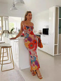 Zingj Summer Women's Fashion Casual One-Word Collar Floral Floral Dress