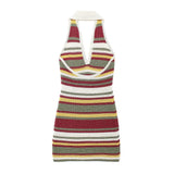 Knitted Stripe Halter Collar Mini Dress- Outfit