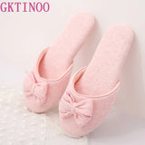 Lovely Bowtie Winter Women Home Slippers For Indoor Bedroom House Soft Bottom Cotton Warm Shoes Adult Guests