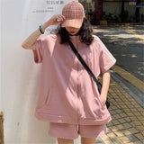 BF Oversized Sets Women Solid Zipper Sweater Elastic High Waist Wide Leg Soft Pants Simple Casual Korean Daily Student
