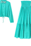 Print Long Skirts For Women Fashion 2023 High Waist Ruffle Skirt Sets Summer Beach Skirt Woman Ruched Women's