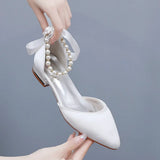 Cm Flat Tip Hollow Sandals Low Heel White Ribbon Wedding