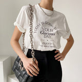 spring casual lazy wind round neck pullover letter printing loose all-match short-sleeved T-shirt top women