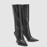 Zingj Rivet Boots Female 24 New Thin Heel Hot Girl High Heel Motorcycle Boots Zipper 7Cm Fashion High Boots-Outfit