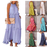 Style Ruffled Long Dress Wide Hem