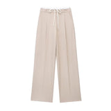 Leisure Wide-Legged Pants 2025 Spring Bump Color Double Belt High-Waisted Trousers