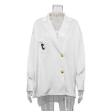 Zingj Women's Fashion Commuter Suit Collar Long Sleeves Loose Shirt Satin Pendant Feel Versatile White Shirt Top-Outfit