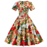 Women Casual Wiggle A-line Summer Dresses Pleated 50s 60s Elegant Retro Vintage Cockatail Party Swing Rockabilly Dress