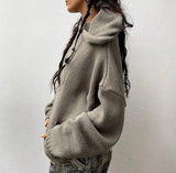 Letter Jacquard Hooded Baggy Knit SweaterOutfit