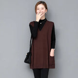 Zingj Autumn Long Loose Wear V-Neck Knit Thin Vest Vest New Large Size Set Vest Female-Outfit