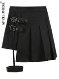 Punk Gothic Y2K Black Skirts Women High Waist Irregular Bandage Mini Skirt Kawaii Female Streetwear Buckle Rock