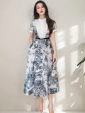 Court Style High-End Short-Sleeved Printed Dress Woman Waist Design Minority Chic Super Immortal Temperament Long