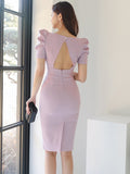 Elegant Midi Dress For Women Fashion One Piece Office Lady Korea Style Party Slim Cothing