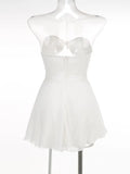 High-End Women's New Solid Color Sexy Hollow Bragy Dress High-End Temperament Folded Dress