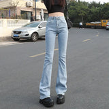 Flared Jeans Femme Street Low Waist Horn Pants Japanese Brown Elastic Korean Fashion Casual Cotton Y2k Women